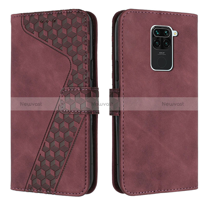 Leather Case Stands Flip Cover Holder H04X for Xiaomi Redmi 10X 4G Red Wine