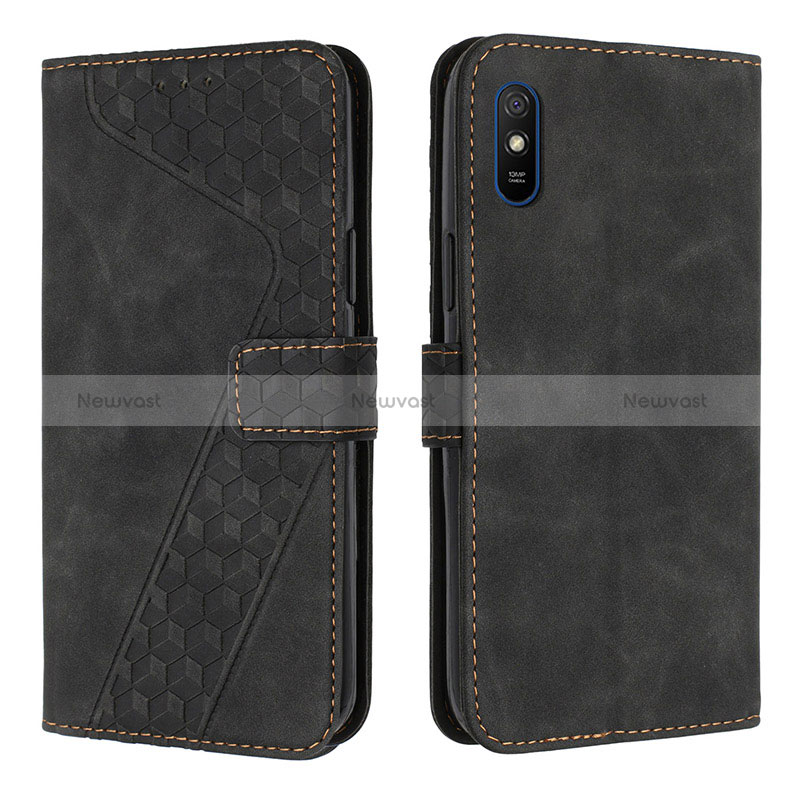 Leather Case Stands Flip Cover Holder H04X for Xiaomi Redmi 9A Black