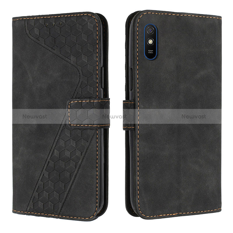 Leather Case Stands Flip Cover Holder H04X for Xiaomi Redmi 9i Black