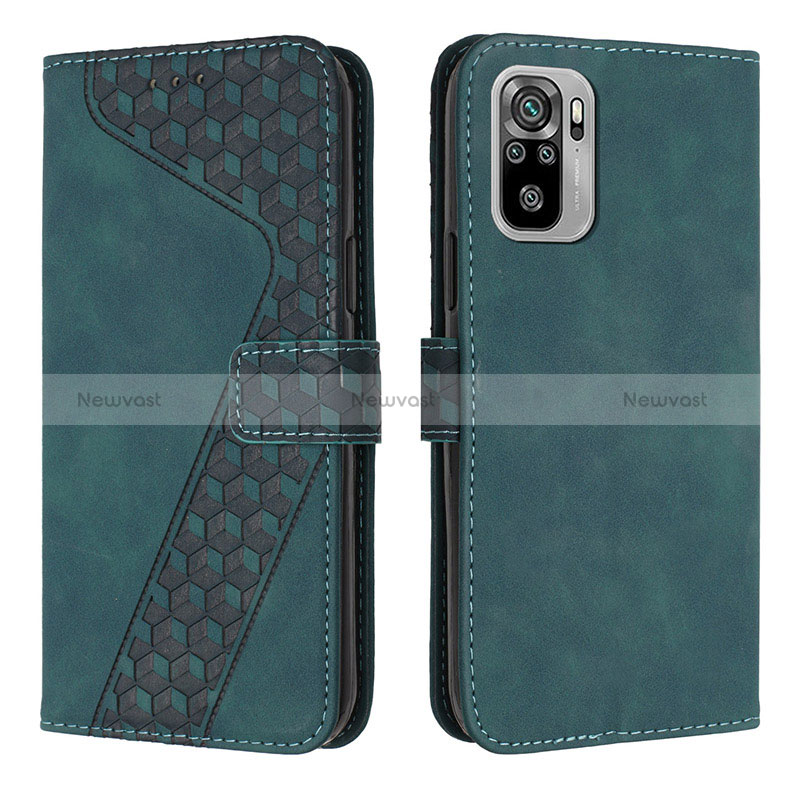 Leather Case Stands Flip Cover Holder H04X for Xiaomi Redmi Note 10 4G Green