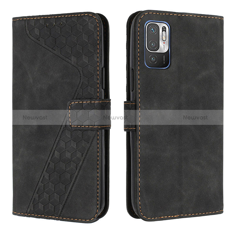 Leather Case Stands Flip Cover Holder H04X for Xiaomi Redmi Note 10 5G Black