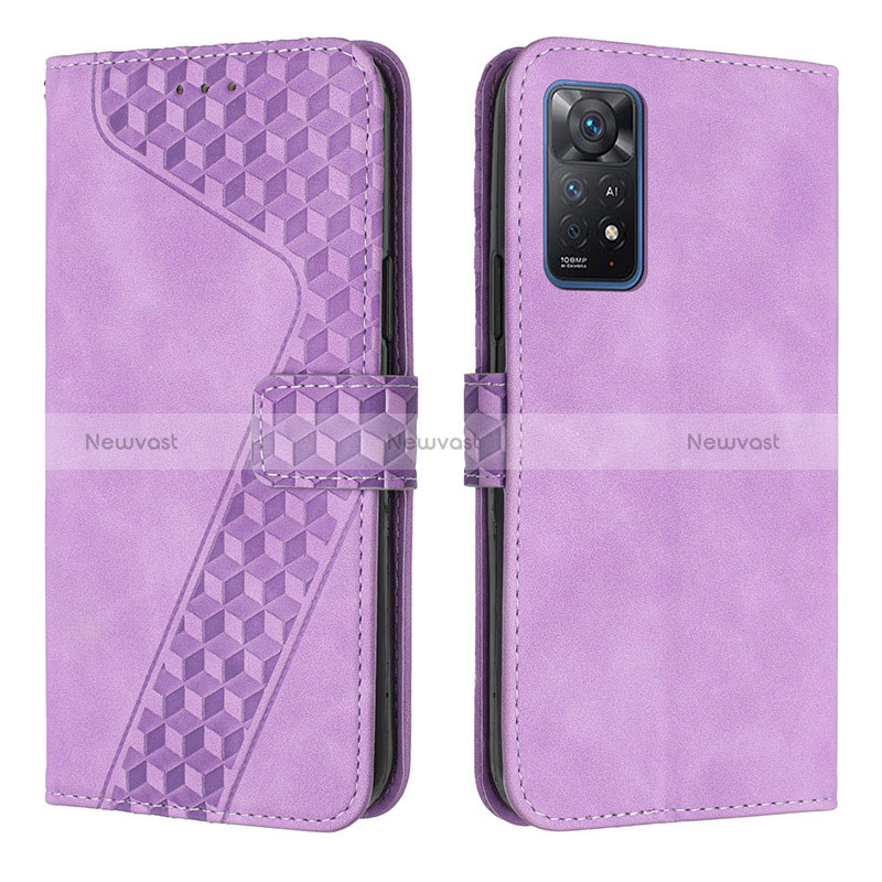 Leather Case Stands Flip Cover Holder H04X for Xiaomi Redmi Note 11 Pro 5G Purple
