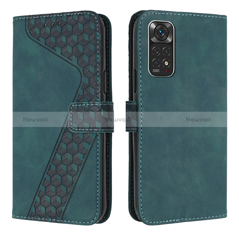 Leather Case Stands Flip Cover Holder H04X for Xiaomi Redmi Note 11S 4G Green