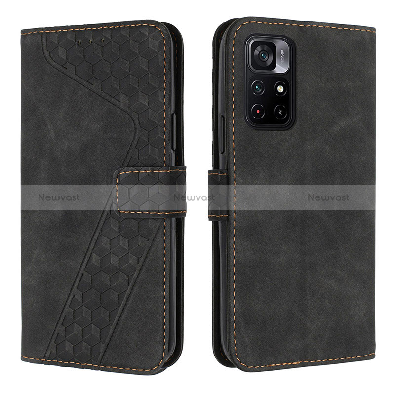 Leather Case Stands Flip Cover Holder H04X for Xiaomi Redmi Note 11T 5G Black