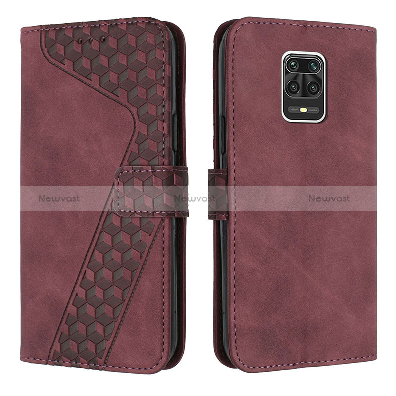Leather Case Stands Flip Cover Holder H04X for Xiaomi Redmi Note 9 Pro Max Red Wine