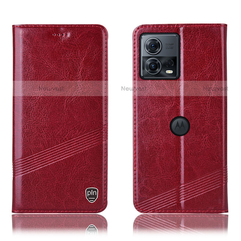 Leather Case Stands Flip Cover Holder H05P for Motorola Moto Edge 30 Fusion 5G Red