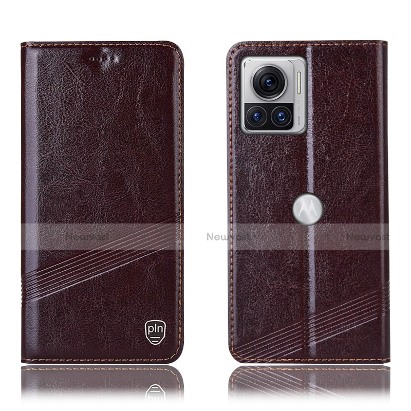 Leather Case Stands Flip Cover Holder H05P for Motorola Moto Edge 30 Ultra 5G Brown