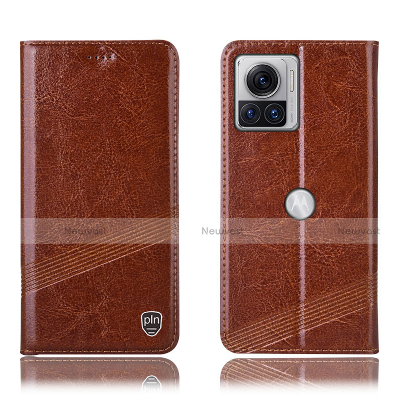 Leather Case Stands Flip Cover Holder H05P for Motorola Moto Edge 30 Ultra 5G Light Brown