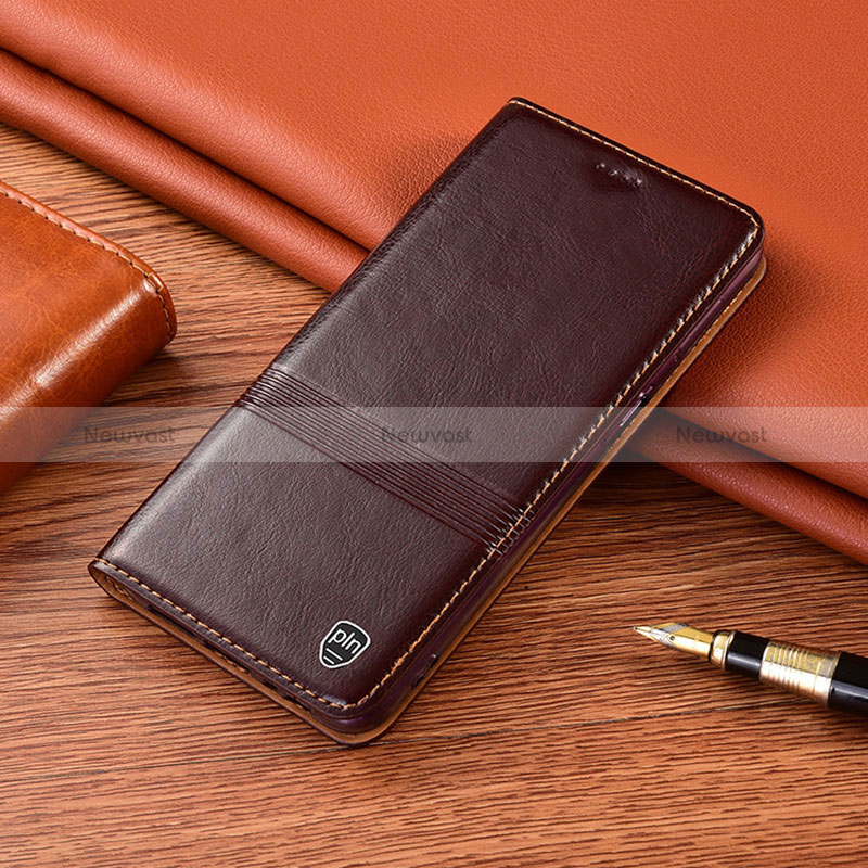 Leather Case Stands Flip Cover Holder H05P for Motorola Moto Edge 40 5G Brown