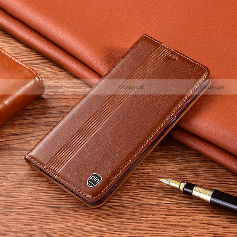 Leather Case Stands Flip Cover Holder H05P for Motorola Moto Edge S 5G Light Brown