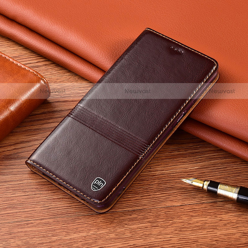 Leather Case Stands Flip Cover Holder H05P for Motorola Moto Edge S Pro 5G Brown