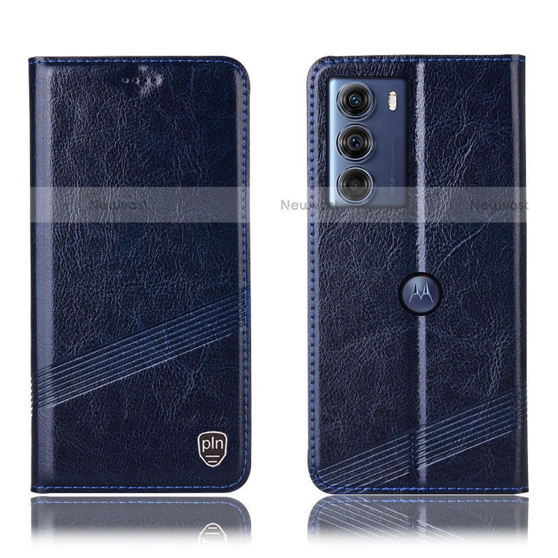 Leather Case Stands Flip Cover Holder H05P for Motorola Moto Edge S30 5G Blue