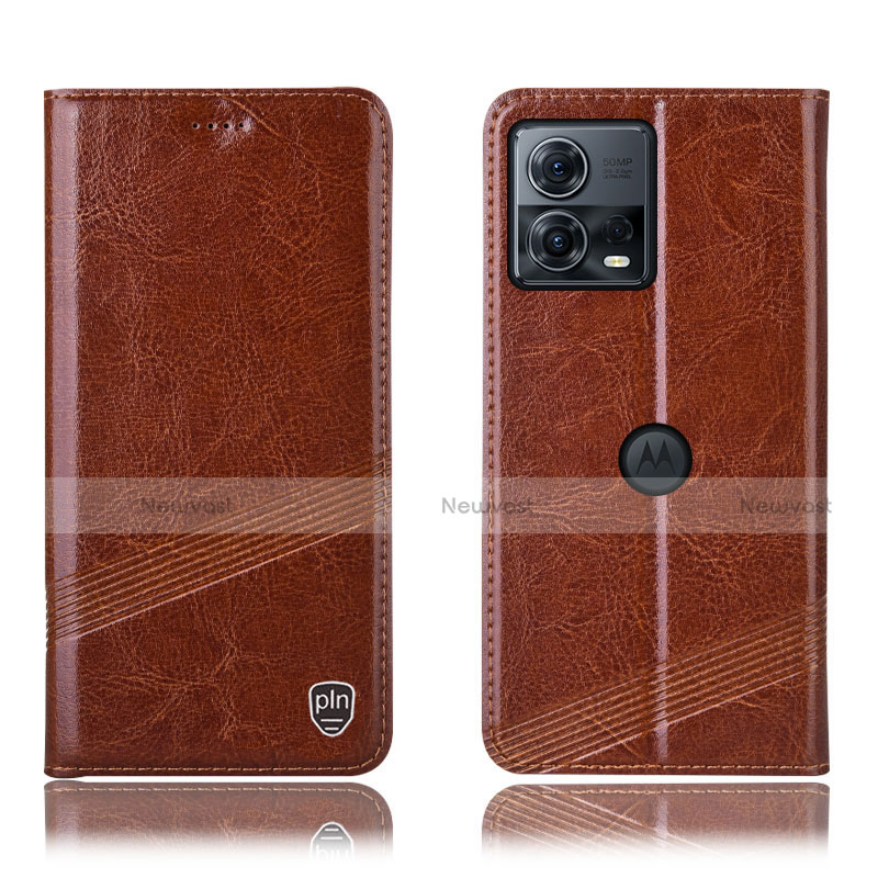 Leather Case Stands Flip Cover Holder H05P for Motorola Moto Edge S30 Pro 5G Light Brown