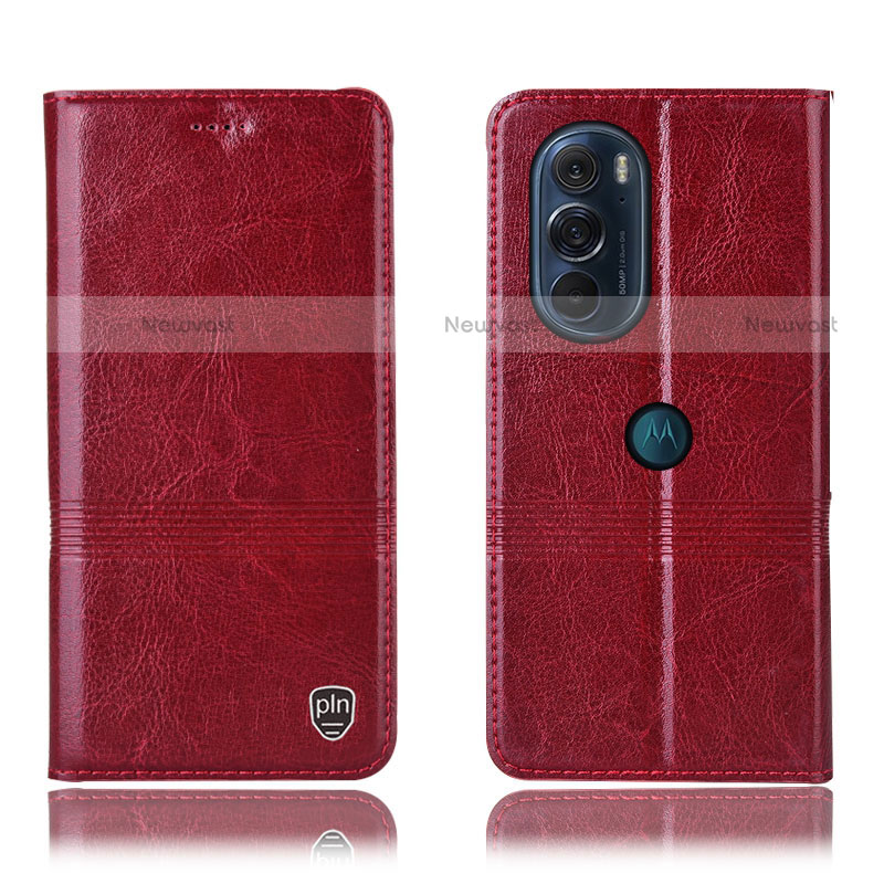 Leather Case Stands Flip Cover Holder H05P for Motorola Moto Edge X30 5G Red