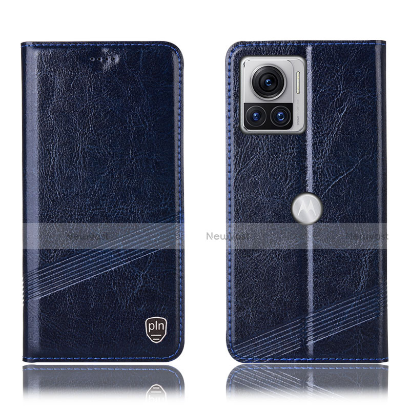 Leather Case Stands Flip Cover Holder H05P for Motorola Moto Edge X30 Pro 5G Blue