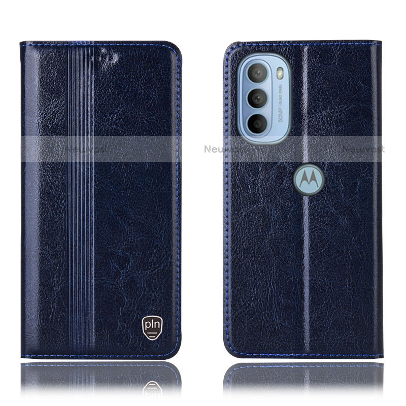 Leather Case Stands Flip Cover Holder H05P for Motorola Moto G31 Blue