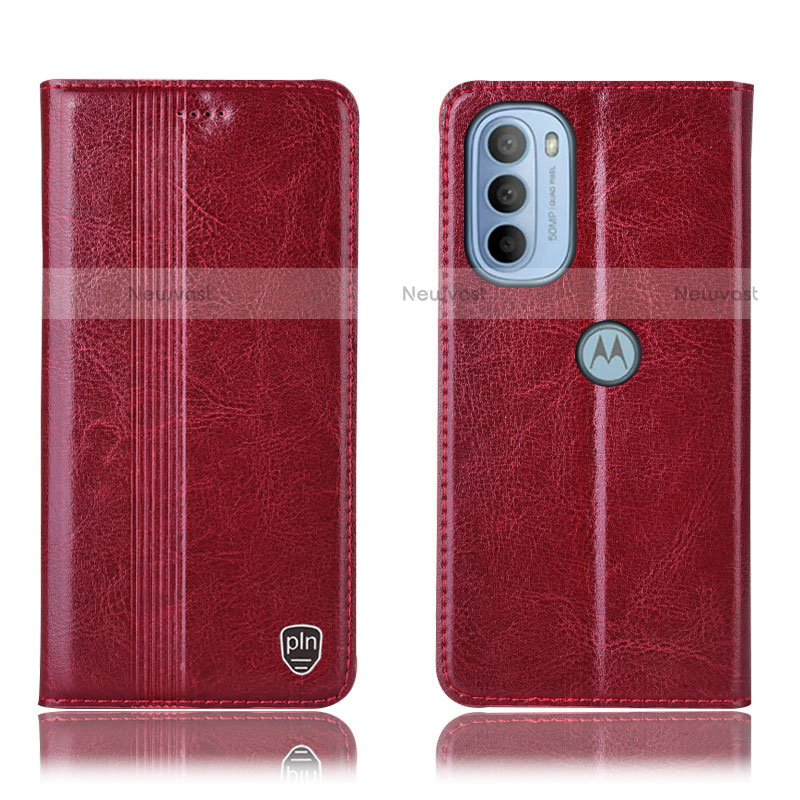 Leather Case Stands Flip Cover Holder H05P for Motorola Moto G31 Red