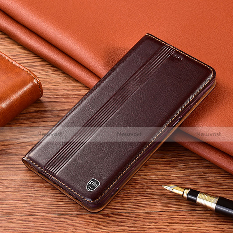 Leather Case Stands Flip Cover Holder H05P for Motorola Moto G42 Brown