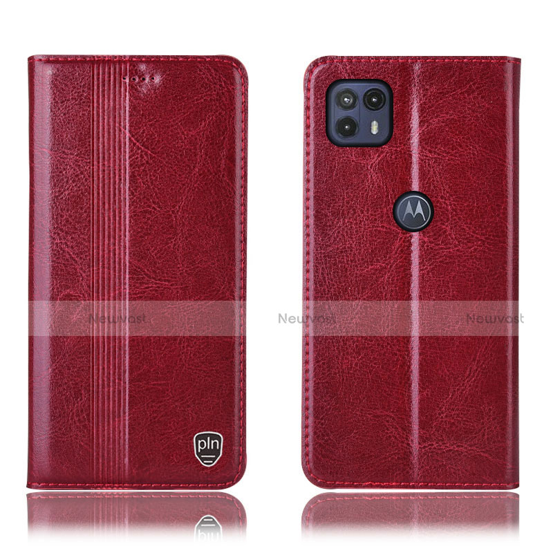 Leather Case Stands Flip Cover Holder H05P for Motorola Moto G50 5G Red