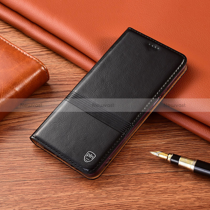 Leather Case Stands Flip Cover Holder H05P for Motorola Moto G53j 5G Black