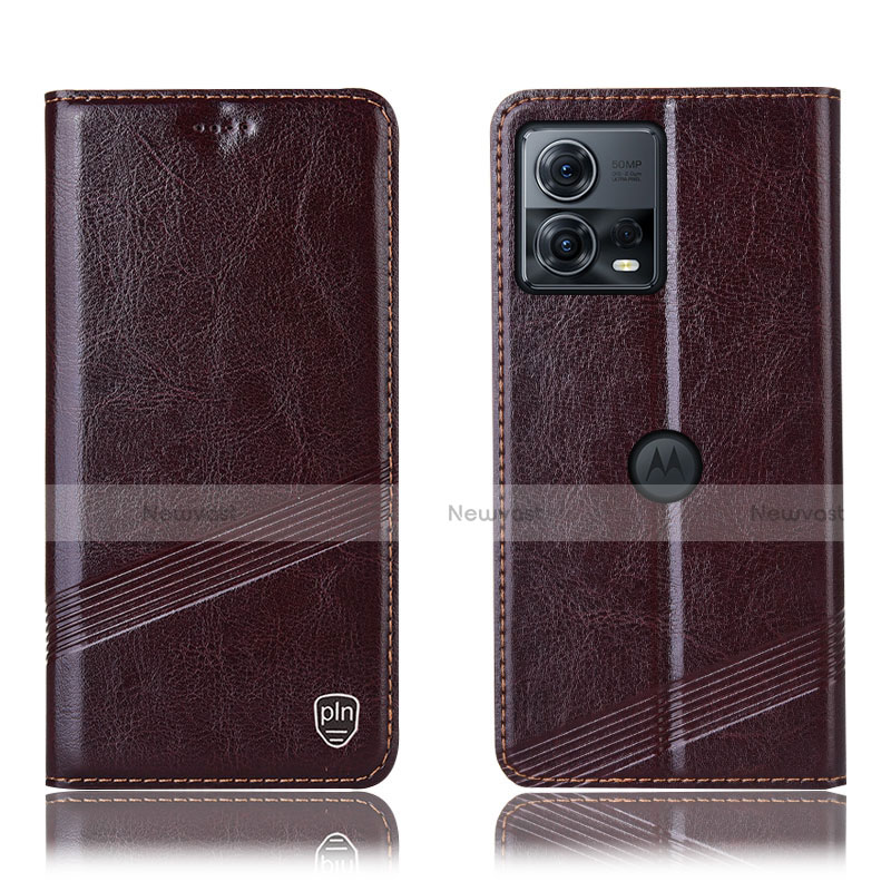 Leather Case Stands Flip Cover Holder H05P for Motorola Moto S30 Pro 5G Brown