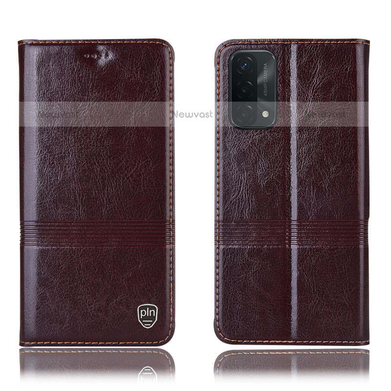 Leather Case Stands Flip Cover Holder H05P for OnePlus Nord N200 5G Brown