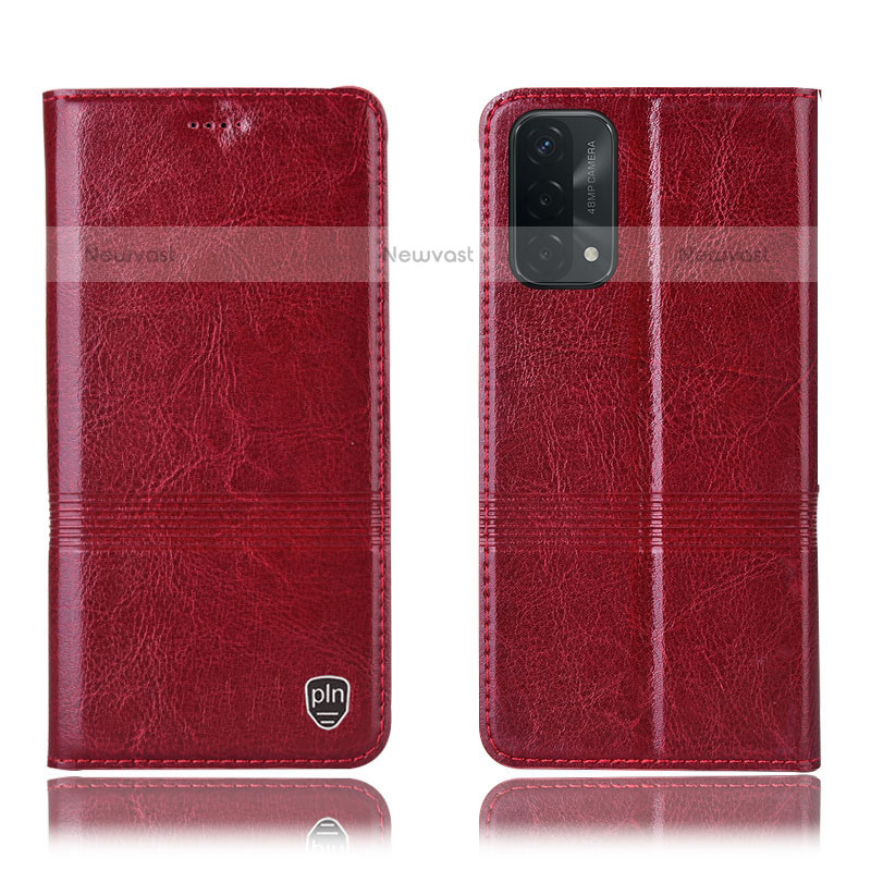 Leather Case Stands Flip Cover Holder H05P for OnePlus Nord N200 5G Red