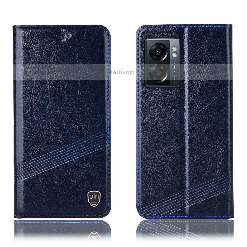 Leather Case Stands Flip Cover Holder H05P for OnePlus Nord N300 5G Blue