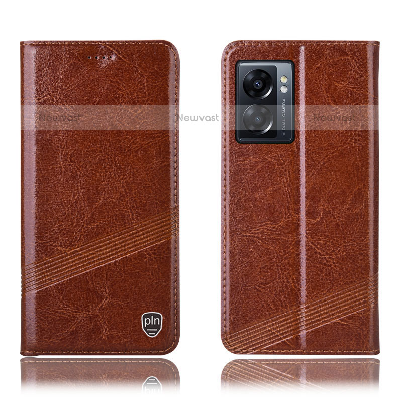 Leather Case Stands Flip Cover Holder H05P for OnePlus Nord N300 5G Light Brown