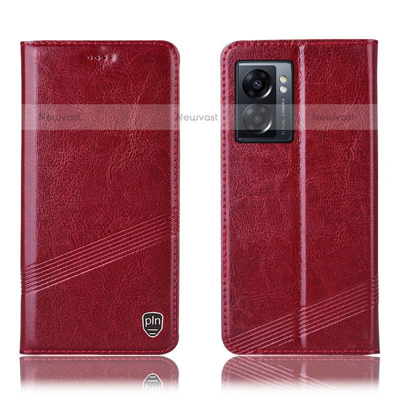 Leather Case Stands Flip Cover Holder H05P for OnePlus Nord N300 5G Red