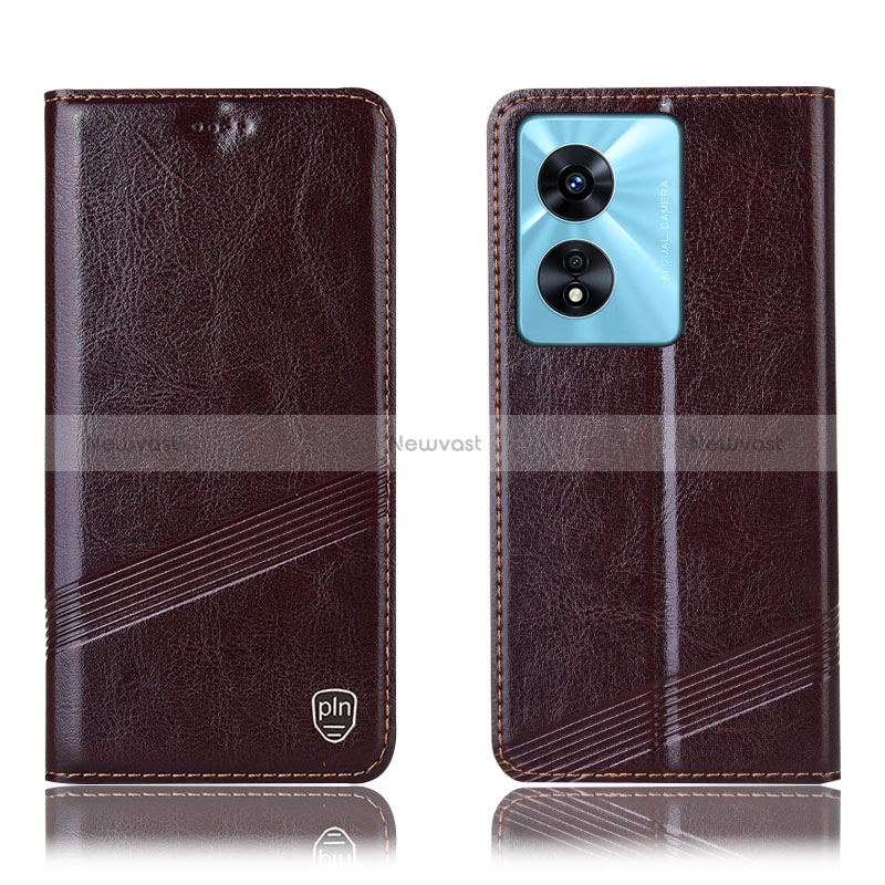 Leather Case Stands Flip Cover Holder H05P for Oppo A38 Brown