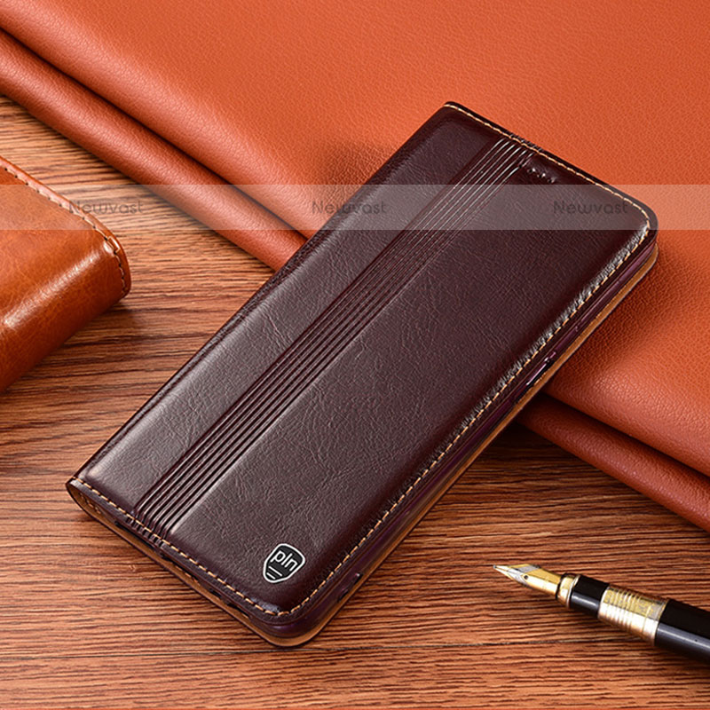 Leather Case Stands Flip Cover Holder H05P for Oppo A53s Brown