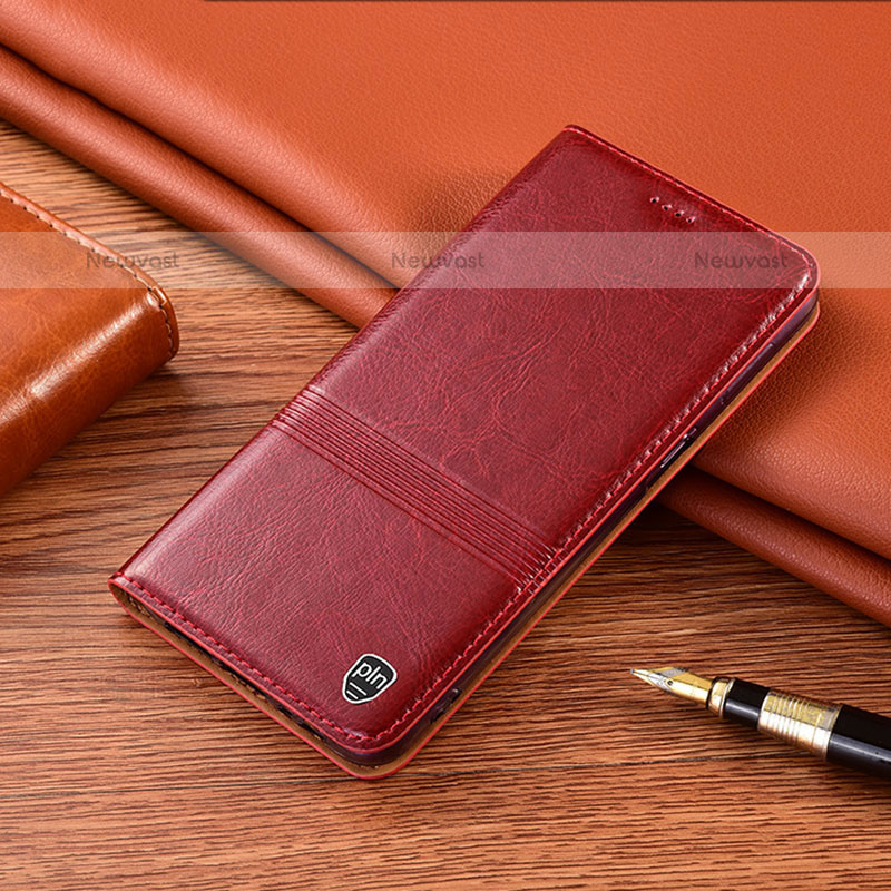 Leather Case Stands Flip Cover Holder H05P for Oppo A54 4G Red