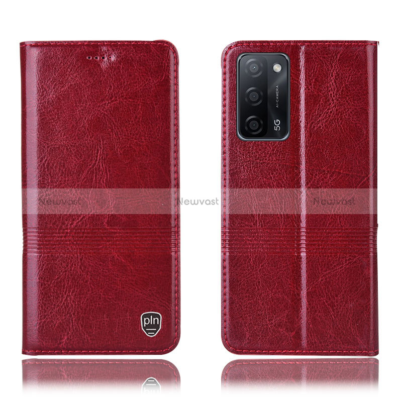 Leather Case Stands Flip Cover Holder H05P for Oppo A56 5G Red