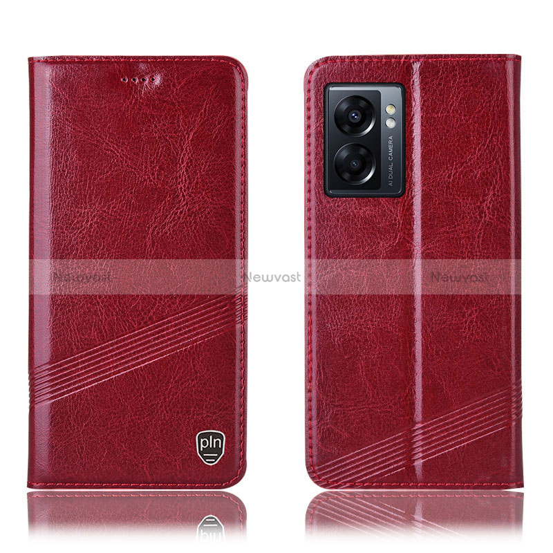 Leather Case Stands Flip Cover Holder H05P for Oppo A77 5G Red
