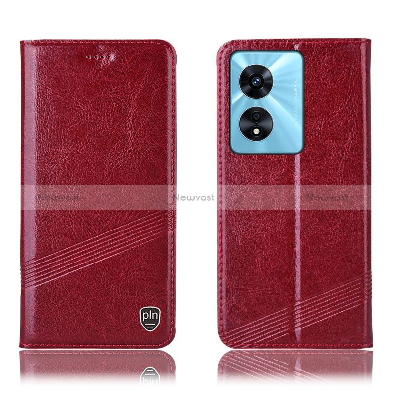 Leather Case Stands Flip Cover Holder H05P for Oppo A78 4G Red