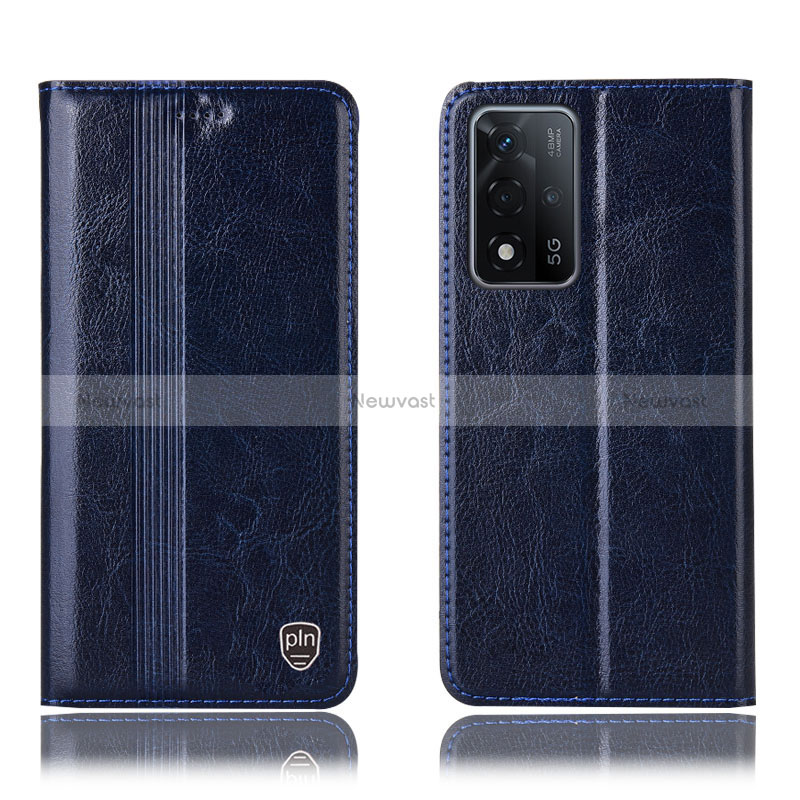 Leather Case Stands Flip Cover Holder H05P for Oppo A93s 5G Blue