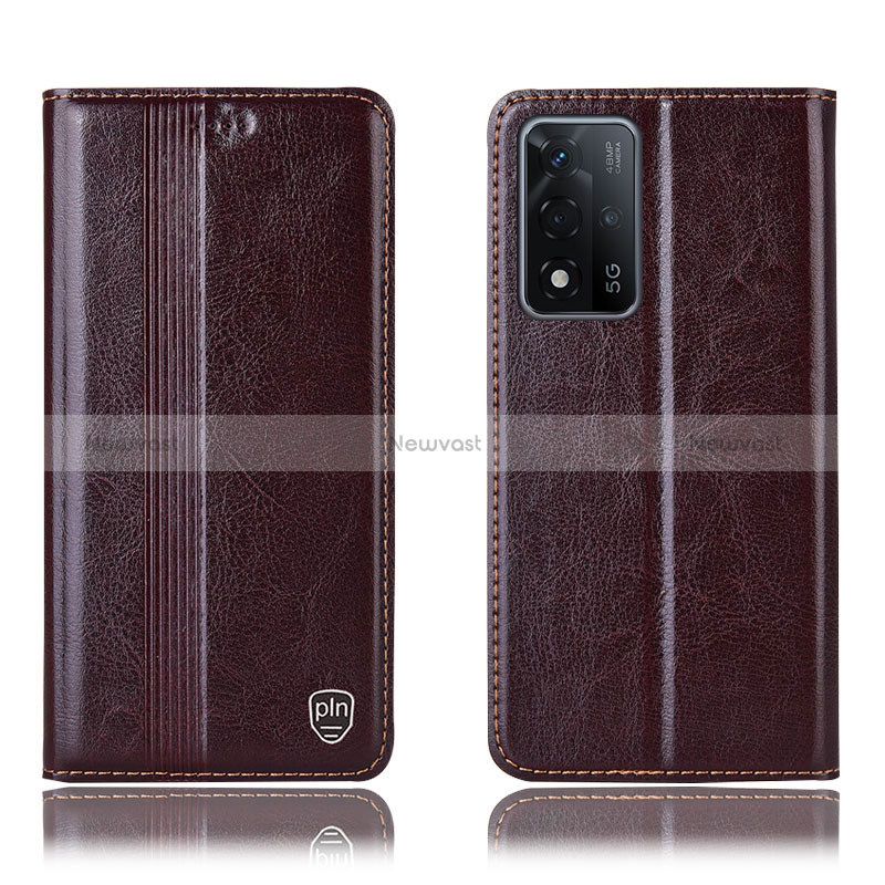 Leather Case Stands Flip Cover Holder H05P for Oppo A93s 5G Brown