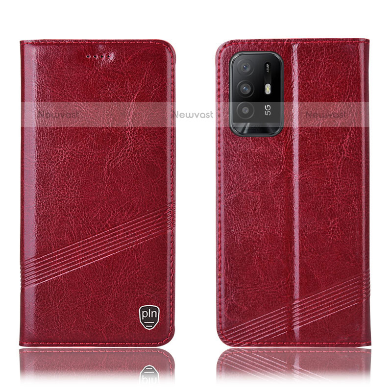 Leather Case Stands Flip Cover Holder H05P for Oppo A95 5G Red