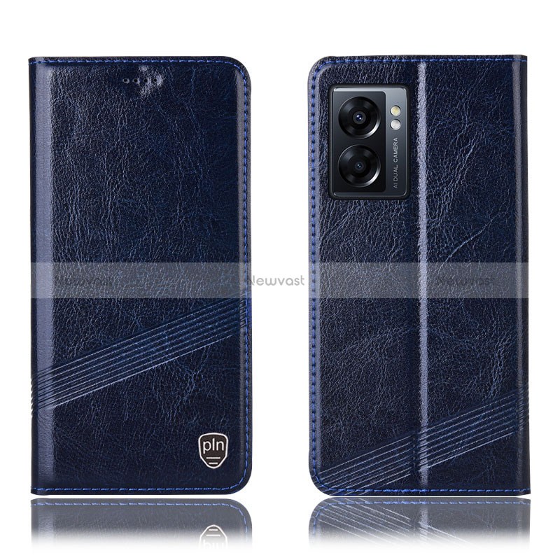 Leather Case Stands Flip Cover Holder H05P for Oppo K10 5G India Blue