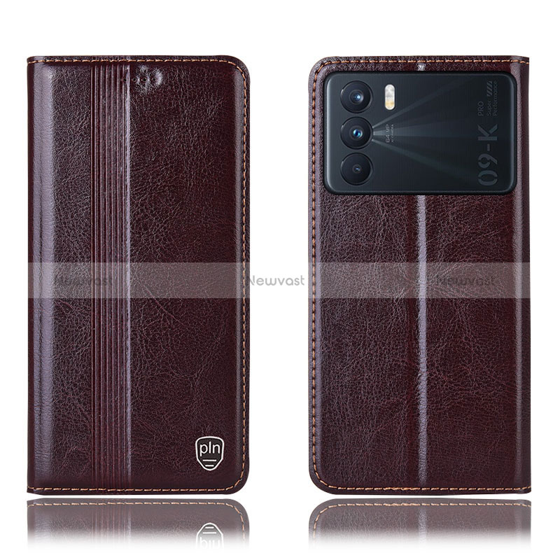 Leather Case Stands Flip Cover Holder H05P for Oppo K9 Pro 5G Brown