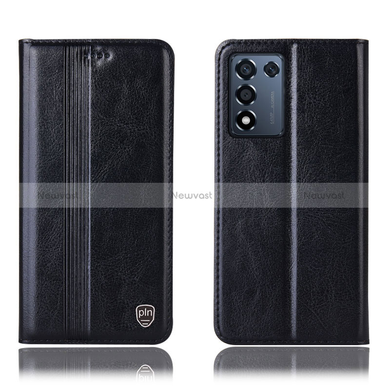 Leather Case Stands Flip Cover Holder H05P for Oppo K9S 5G Black