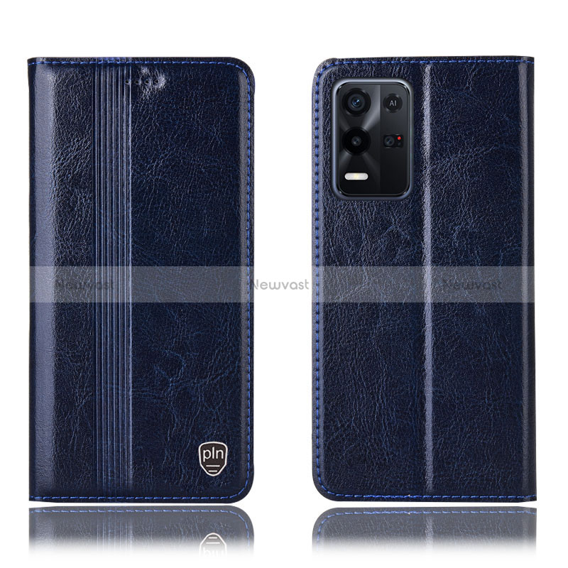 Leather Case Stands Flip Cover Holder H05P for Oppo K9X 5G Blue