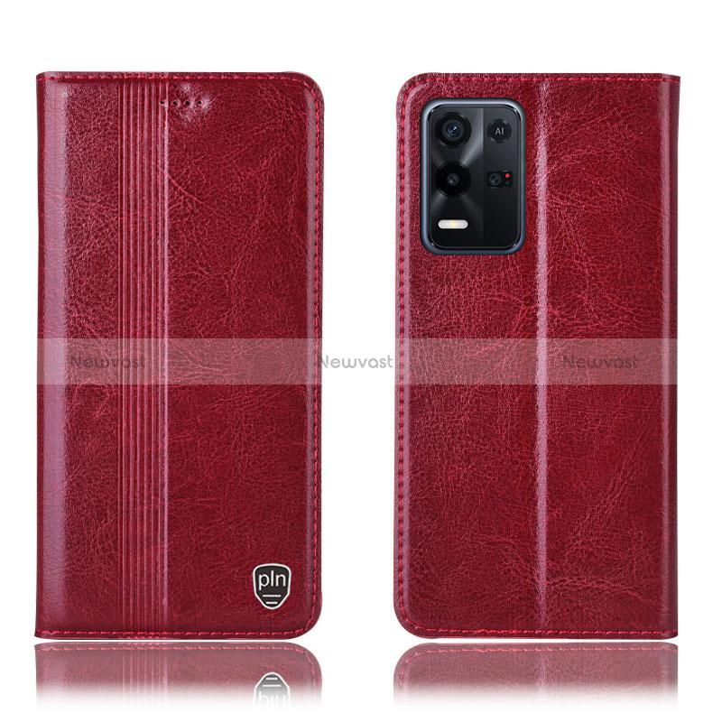 Leather Case Stands Flip Cover Holder H05P for Oppo K9X 5G Red