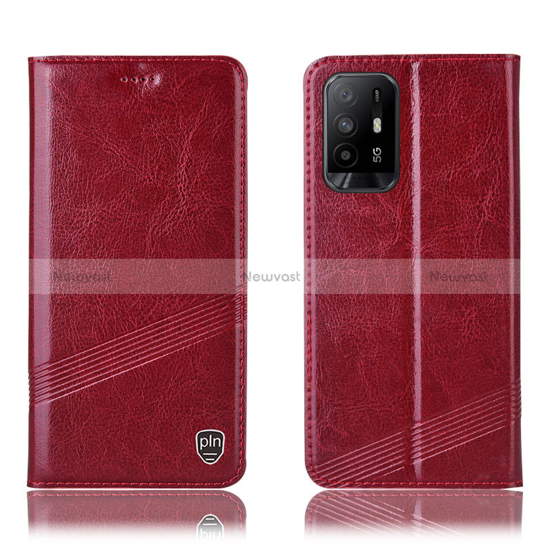 Leather Case Stands Flip Cover Holder H05P for Oppo Reno5 Z 5G Red