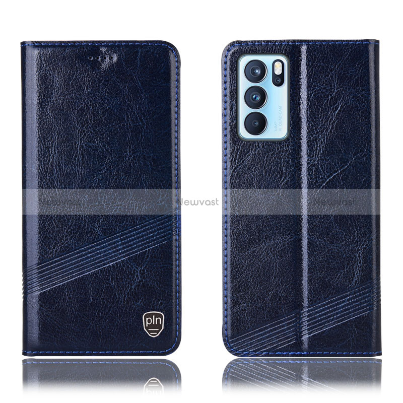 Leather Case Stands Flip Cover Holder H05P for Oppo Reno6 Pro 5G India Blue