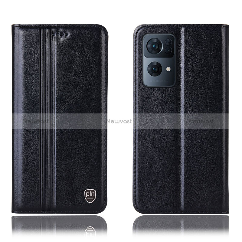 Leather Case Stands Flip Cover Holder H05P for Oppo Reno7 Pro 5G Black