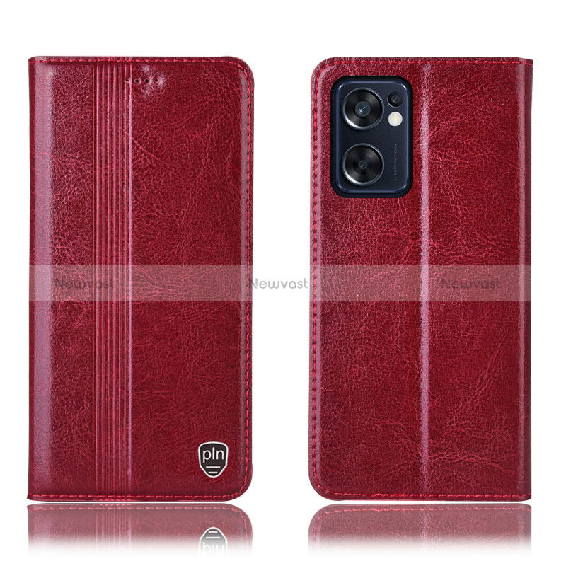 Leather Case Stands Flip Cover Holder H05P for Oppo Reno7 SE 5G Red