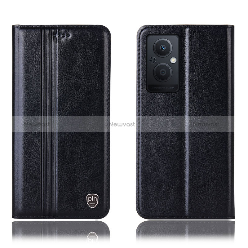 Leather Case Stands Flip Cover Holder H05P for Oppo Reno7 Z 5G Black