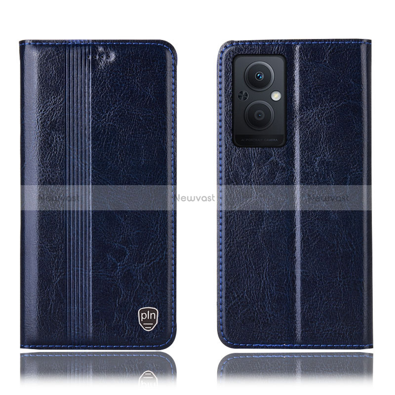 Leather Case Stands Flip Cover Holder H05P for Oppo Reno8 Lite 5G Blue